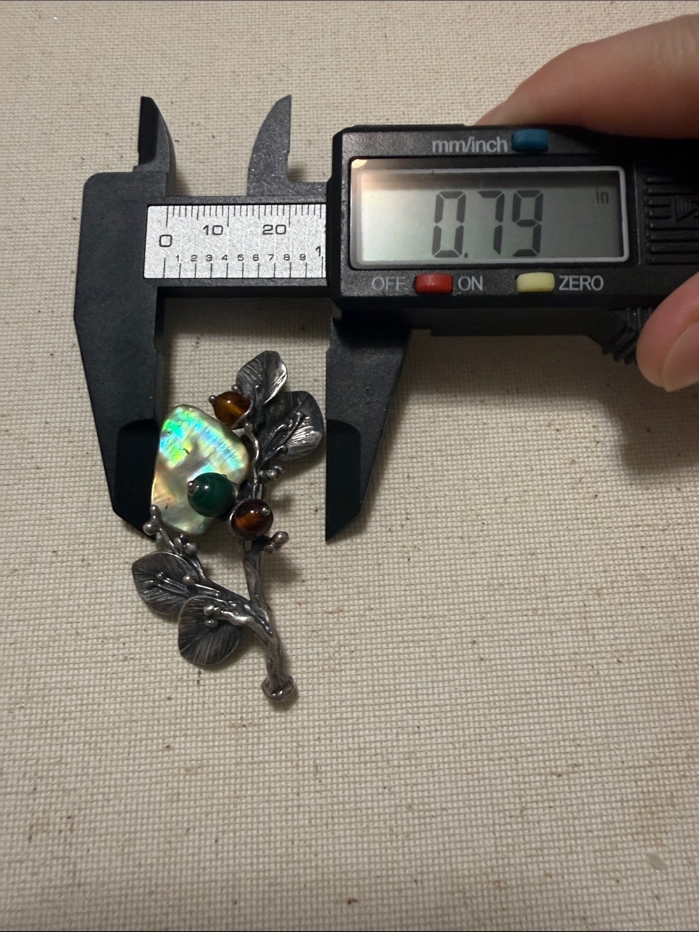 Sterling Silver Botanical Brooch W/Abalone & Accents of Amber & Malachite Stone - Picture 12 of 12